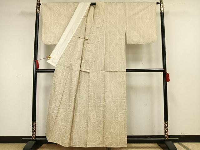 平和屋着物▽本場大島紬　単衣　白大島　幾何学文様　正絹　逸品　AAAW7798fy