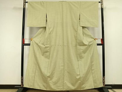 平和屋着物▽上質な紬 単衣 格子 正絹 逸品 AAAW7799fy