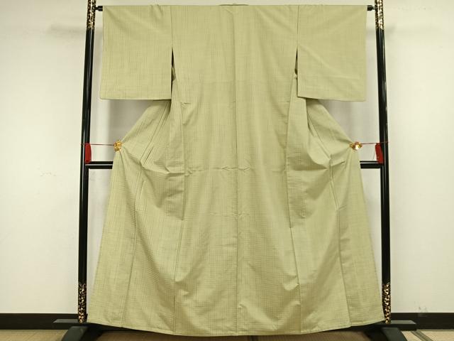 平和屋着物▽上質な紬 単衣 格子 正絹 逸品 AAAW7799fy