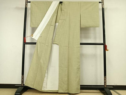 平和屋着物▽上質な紬 単衣 格子 正絹 逸品 AAAW7799fy