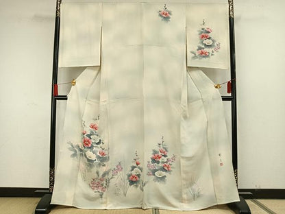 平和屋着物▽訪問着 単衣 作家物 手描き 草花文 暈し染め 正絹 逸品 AAAW7800fy