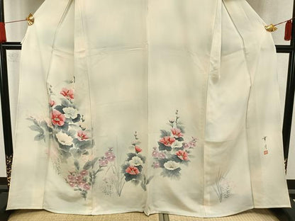 平和屋着物▽訪問着 単衣 作家物 手描き 草花文 暈し染め 正絹 逸品 AAAW7800fy