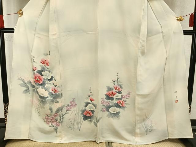 平和屋着物▽訪問着 単衣 作家物 手描き 草花文 暈し染め 正絹 逸品 AAAW7800fy