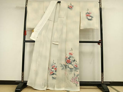平和屋着物▽訪問着 単衣 作家物 手描き 草花文 暈し染め 正絹 逸品 AAAW7800fy