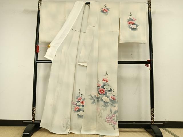 平和屋着物▽訪問着 単衣 作家物 手描き 草花文 暈し染め 正絹 逸品 AAAW7800fy