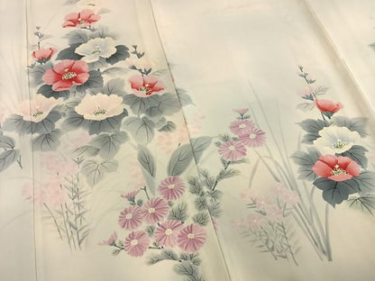 平和屋着物▽訪問着 単衣 作家物 手描き 草花文 暈し染め 正絹 逸品 AAAW7800fy