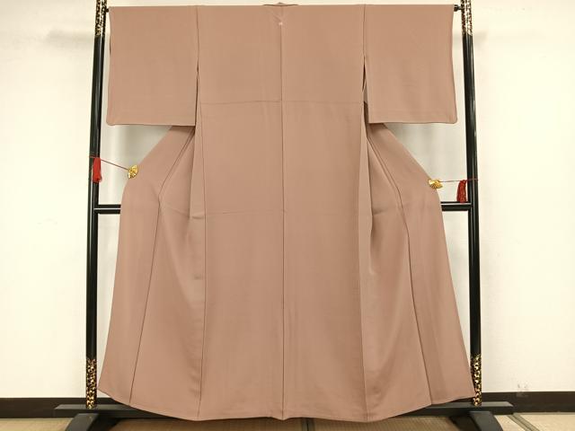 平和屋着物▽上質な色無地 単衣 赤白橡色 正絹 逸品 AAAW7801fy