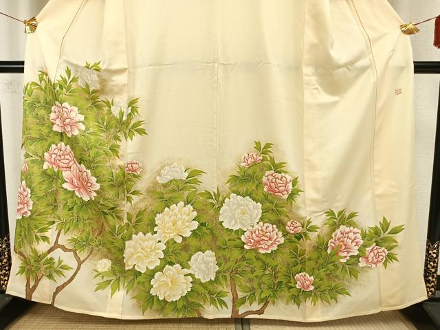 平和屋着物▽訪問着 単衣 作家物 手描き 枝花文 暈し染め 正絹 逸品 未使用 AAAW7802fy
