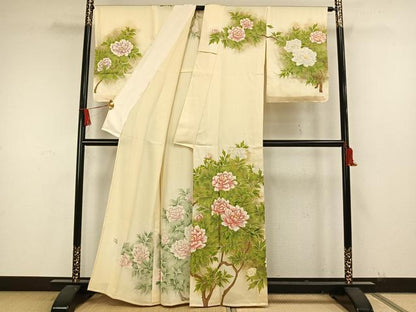 平和屋着物▽訪問着 単衣 作家物 手描き 枝花文 暈し染め 正絹 逸品 未使用 AAAW7802fy