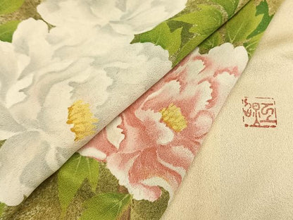 平和屋着物▽訪問着 単衣 作家物 手描き 枝花文 暈し染め 正絹 逸品 未使用 AAAW7802fy