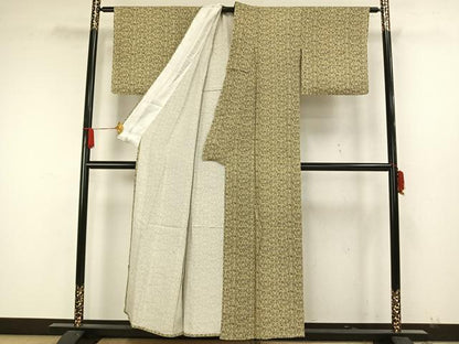 平和屋着物▽上質な小紋　単衣　幾何学文様　正絹　逸品　AAAW7803fy
