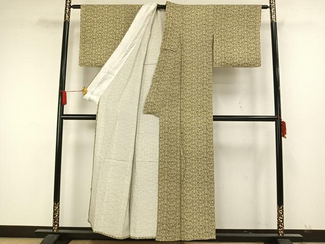 平和屋着物▽上質な小紋　単衣　幾何学文様　正絹　逸品　AAAW7803fy
