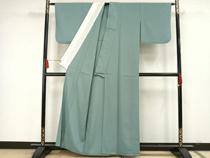 平和屋着物▽色無地 単衣 錆青磁色 洗える着物 AAAW7806fy