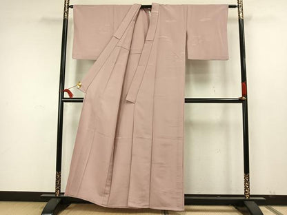 平和屋着物▽色無地 単衣 霞地紋 灰桜色 洗える着物 AAAW7810fy