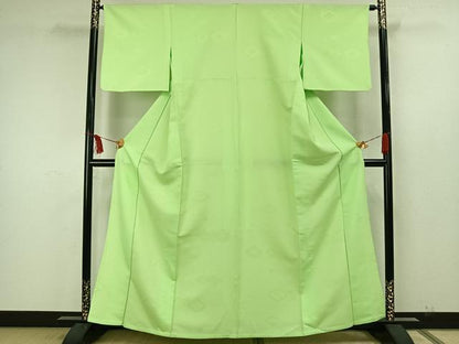 平和屋着物▽色無地 単衣 菱地紋 若苗色 洗える着物 AAAW7811fy