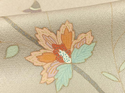 平和屋着物▽訪問着 単衣 更紗枝花文 金彩 正絹 逸品 AAAW7813fy