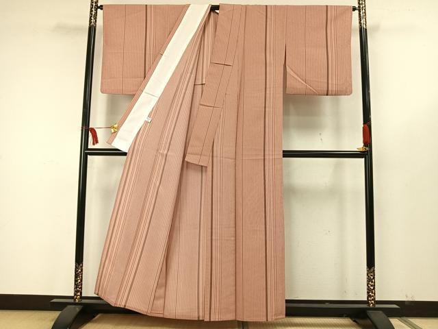 平和屋着物▽小紋　単衣　縞　洗える着物　AAAW7814fy