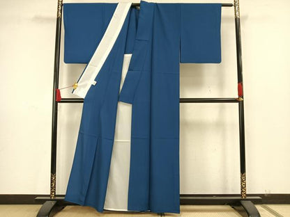 平和屋着物▽色無地 単衣 藍色 洗える着物 AAAW7822fy