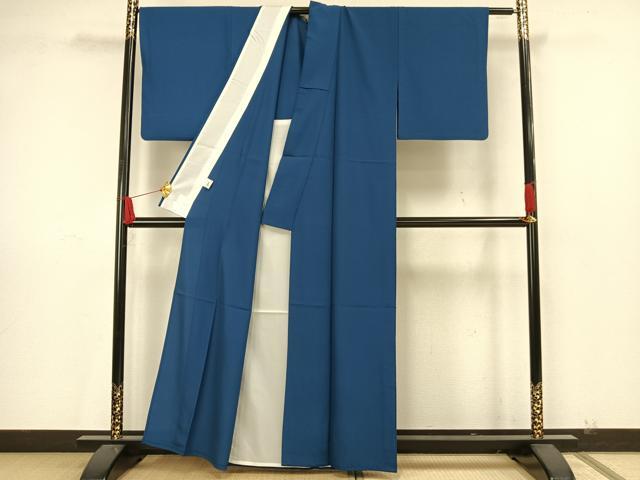 平和屋着物▽色無地 単衣 藍色 洗える着物 AAAW7822fy