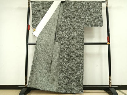 平和屋着物▽上質な小紋 単衣 紬地 風景文 正絹 逸品 AAAW7823fy