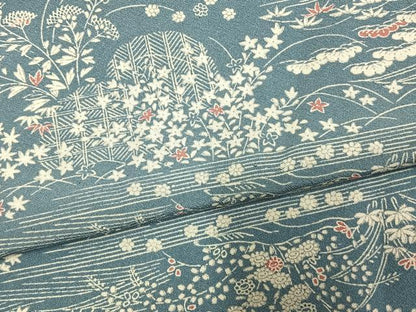 平和屋着物▽上質な小紋 単衣 風景草花文 正絹 逸品 AAAW7824fy