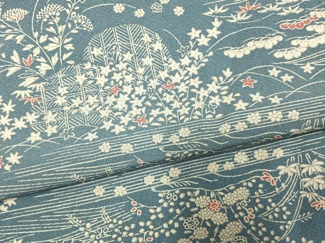 平和屋着物▽上質な小紋 単衣 風景草花文 正絹 逸品 AAAW7824fy