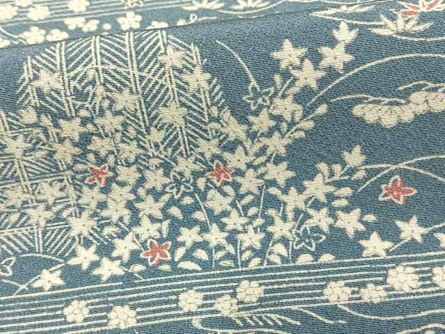 平和屋着物▽上質な小紋 単衣 風景草花文 正絹 逸品 AAAW7824fy