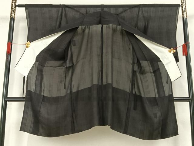 平和屋着物▽道中着　スリーシーズン　春夏秋　塵除け　紗　縞　黒地　ロング丈　正絹　逸品　AAAW7825fy