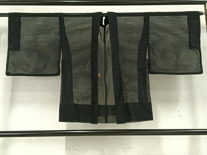 平和屋着物▽羽織　スリーシーズン　春夏秋　塵除け　紗　変わり縞　黒地　正絹　逸品　AAAW7830fy