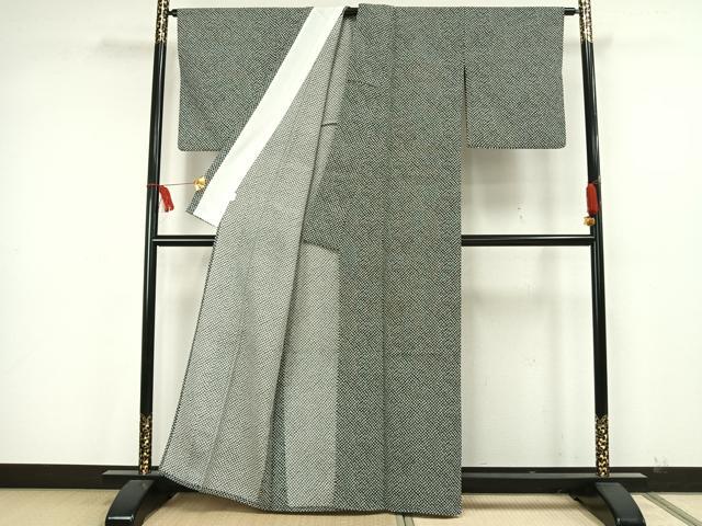 平和屋着物▽小紋　単衣　鹿の子文　黒地　洗える着物　AAAW7832fy