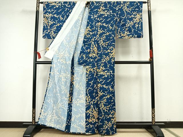 平和屋着物▽小紋　単衣　手描き　枝梅文　洗える着物　AAAW7833fy