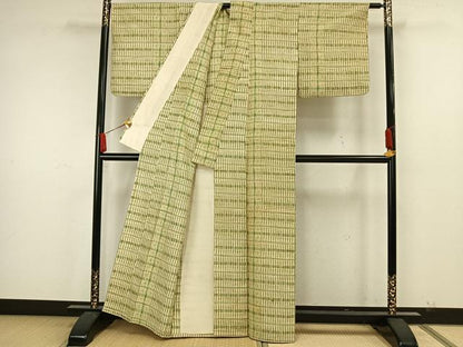平和屋着物▽上質な紬 単衣 幾何学文様 正絹 逸品 AAAW7835fy