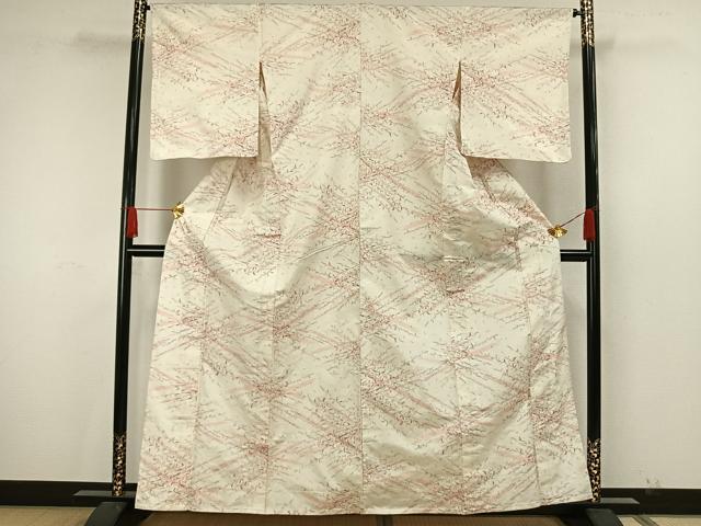 平和屋着物▽上質な紬 単衣 枝花文 正絹 逸品 AAAW7837fy