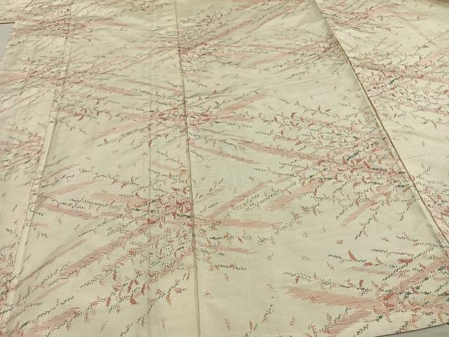 平和屋着物▽上質な紬 単衣 枝花文 正絹 逸品 AAAW7837fy