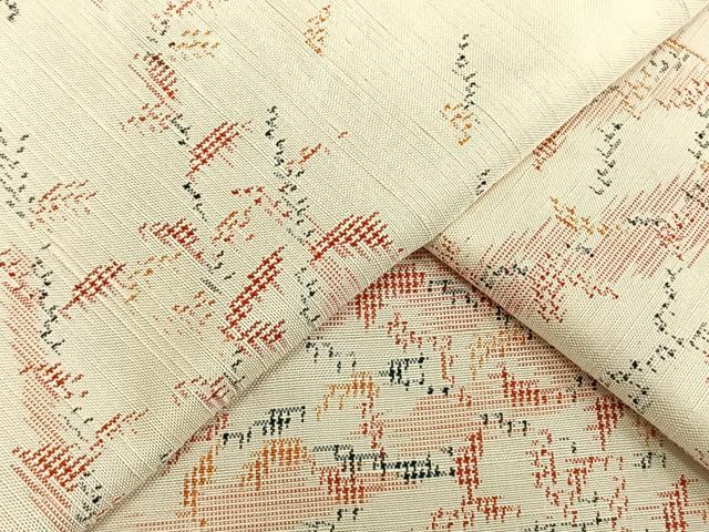 平和屋着物▽上質な紬 単衣 枝花文 正絹 逸品 AAAW7837fy
