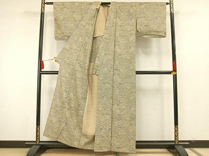 平和屋着物▽上質な紬 単衣 幾何学文様 正絹 逸品 AAAW7838fy