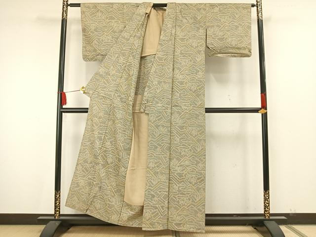 平和屋着物▽上質な紬 単衣 幾何学文様 正絹 逸品 AAAW7838fy