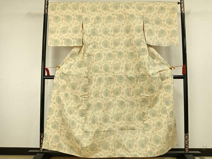平和屋着物▽上質な紬 単衣 草花文 正絹 逸品 AAAW7839fy