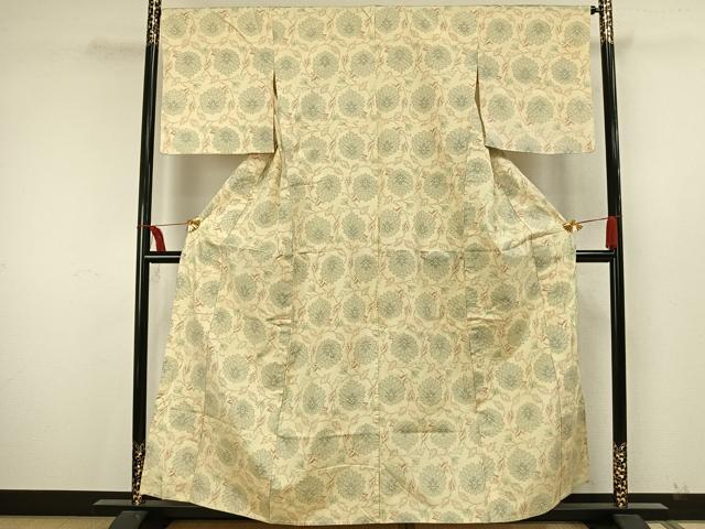 平和屋着物▽上質な紬 単衣 草花文 正絹 逸品 AAAW7839fy