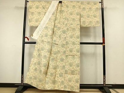 平和屋着物▽上質な紬 単衣 草花文 正絹 逸品 AAAW7839fy