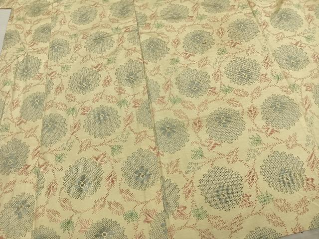 平和屋着物▽上質な紬 単衣 草花文 正絹 逸品 AAAW7839fy
