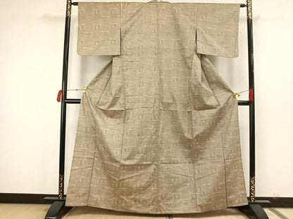 平和屋着物▽上質な紬　単衣　幾何学文様　正絹　逸品　AAAW7840fy