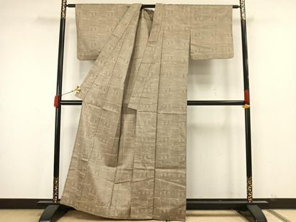 平和屋着物▽上質な紬　単衣　幾何学文様　正絹　逸品　AAAW7840fy