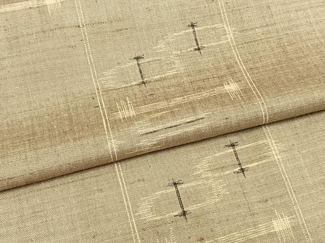 平和屋着物▽上質な紬　単衣　幾何学文様　正絹　逸品　AAAW7840fy