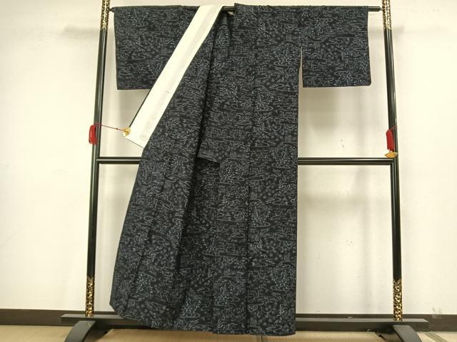 平和屋着物▽上質な紬 単衣 風景文 正絹 逸品 AAAW7841fy