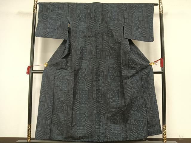 平和屋着物▽上質な紬 単衣 色紙文 正絹 逸品 AAAW7842fy