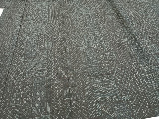 平和屋着物▽上質な紬 単衣 色紙文 正絹 逸品 AAAW7842fy