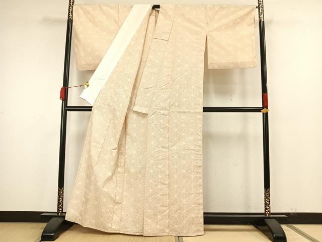 平和屋着物▽上質な紬 単衣 麻の葉文様 正絹 逸品 AAAW7843fy