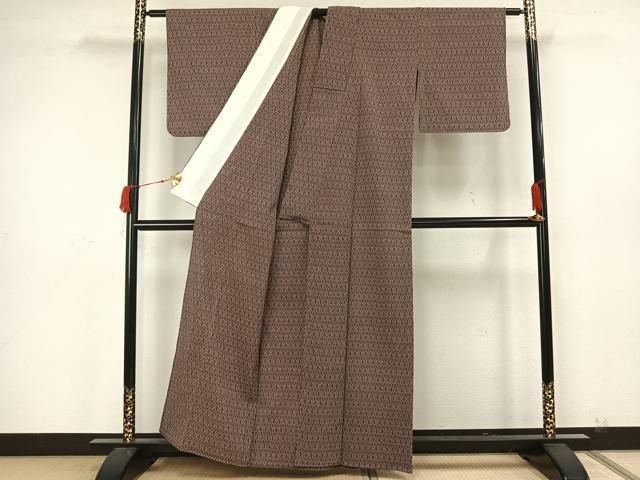平和屋着物▽本塩沢 単衣 幾何学文様 正絹 逸品 未使用 AAAW7844fy