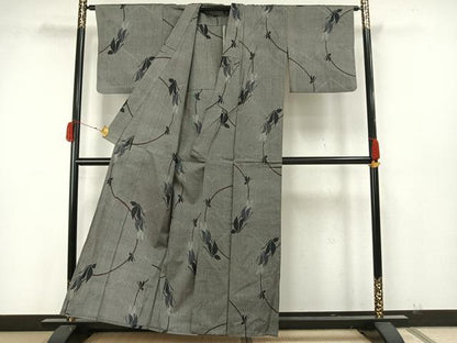 平和屋着物▽上質な紬 単衣 舞蝶文 正絹 逸品 AAAW7845fy